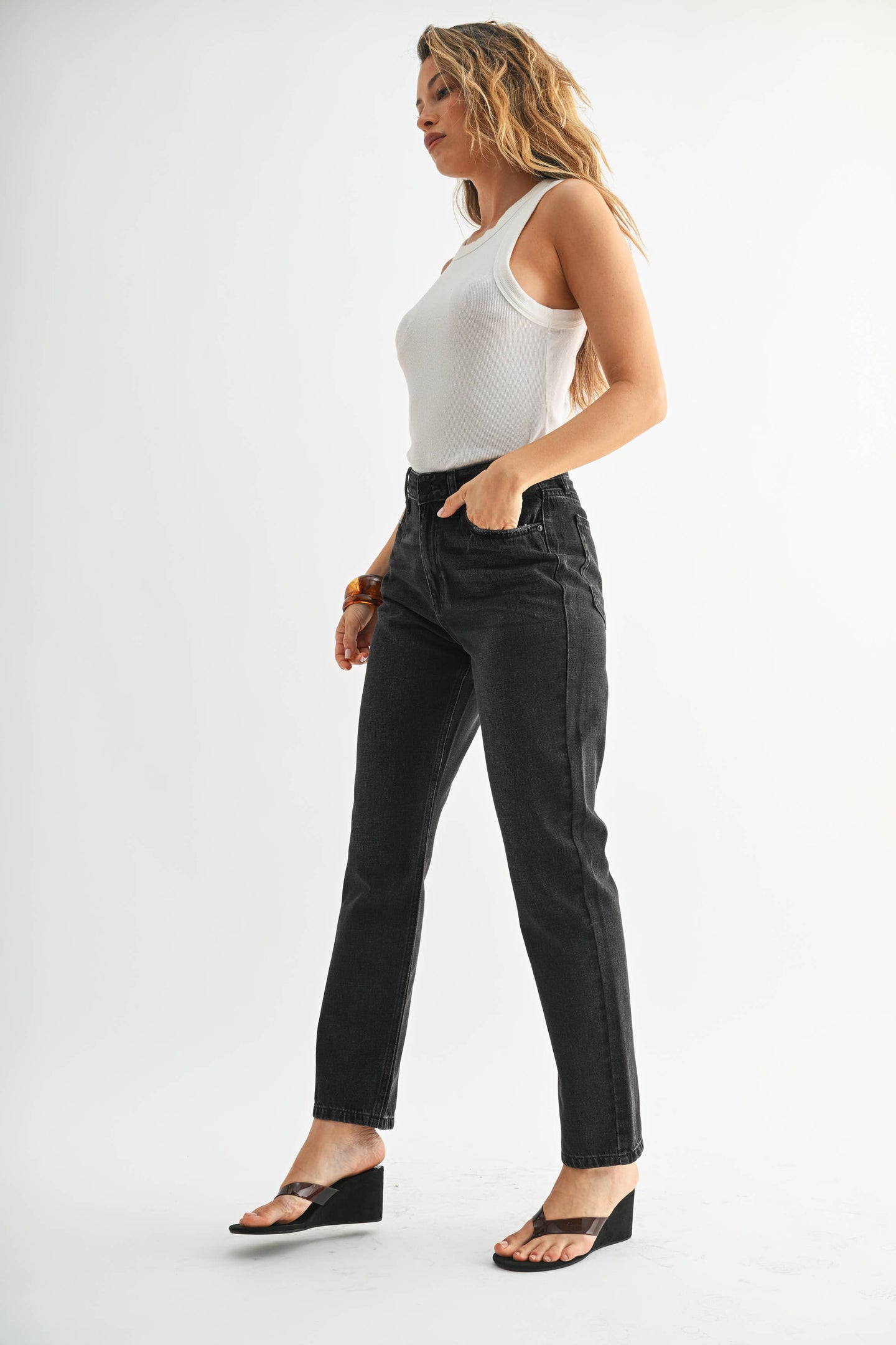 Darcy Non Stretch Mom Jean-Black